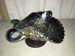 Dugan Carnival Glass Amethyst Puzzle BonBon - Banana Boat Shape HTF - Picture 1 of 10