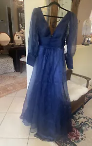NWT TS Couture Women bridal Party Formal Gown Dress Navy Chiffon Puff Sleeves - Picture 1 of 15
