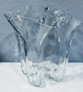 Muurla Findland Clear Handblown Handkerchief Ruffled Vase Hand Blown 6.25”-8.5” - Picture 1 of 9