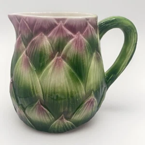Vntg Artichoke Italian Pitcher Multicolor Hand Painted Pottery Ceramic 6” Tall - Picture 1 of 12