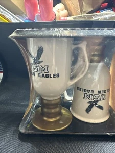 VINTAGE USM Golden Eagles 4 PC Coffee N Cake, CoPolymer Mug's & Serving Tray's - Picture 1 of 11
