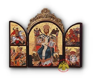 Orthodox Icon Triptych Jesus Christ Virgin Mary Orthodoxes Ikonen Triptychon - Picture 1 of 13