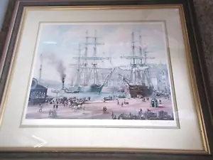 Vintage Roy Cross Collograph Print w/COA Berthing at Semi-Circular Quay Framed - Picture 1 of 14