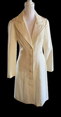 Traje Chaqueta Vestido Vintage Marfil Talla 6 MIDI Botón Punta Solapa A Medida Trinchera Foto 1 de 4