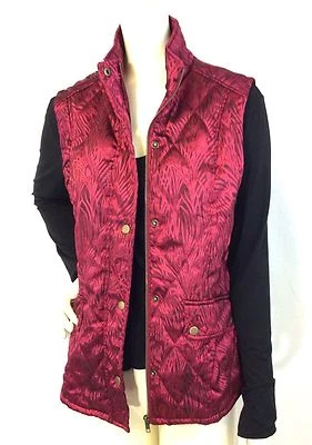 NUEVO CON ETIQUETAS PECK & PECK $49 Chaleco Forrado Acolchado Jacquard Rojo Cremallera Frontal Talla Mediana Foto 1 de 4