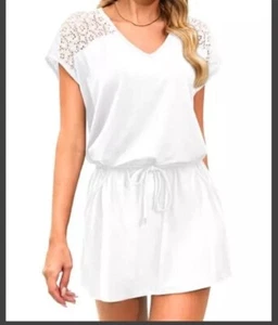 DACI Women's Bathing Suit Cover Up Lace Boho Beach MIDI Summer Sundress White XL - Picture 1 of 9