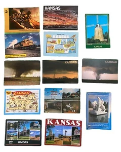 Colección de 13 postales grandes sin usar de Kansas KS Tornados trenes y mapas - Imagen 1 de 2