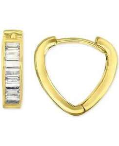 3Ct Baguette Cut Simulated Diamond Hoop Earrings 14K Yellow Gold Over Silver - Picture 1 of 6