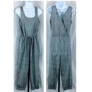 Anthropologie Jumpsuit Drew Gray Striped Drawstring Waist Jogger Sleeveless Sz S - Picture 1 of 12