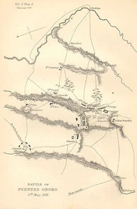 MAPA DE GUERRA PENINSULAR/PLAN DE BATALLA BATALLA ~ BATALLA DE FUENTES HONOR 5 DE MAYO DE 1811 - Imagen 1 de 2