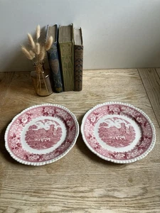 Set 2 piatti laterali scenografici Adam’s Wnglish Red Transferware - Foto 1 di 7