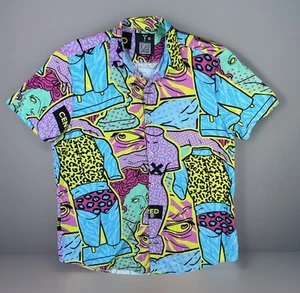 Y Danny Tejada Shirt Camp Art Button Front Short Sleeve Abstract Men Sz M Y2K - Picture 1 of 9