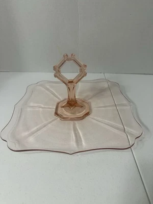 Vintage Pink Depression Glass Tea Sandwich Tray With Handle 10" - image 1 of 4