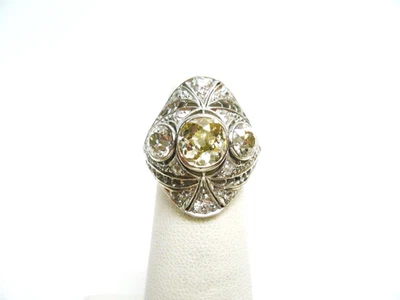 Edwardian Fancy Light Yellow Diamond Cluster in  Platinum & White Gold - Image 1 of 4