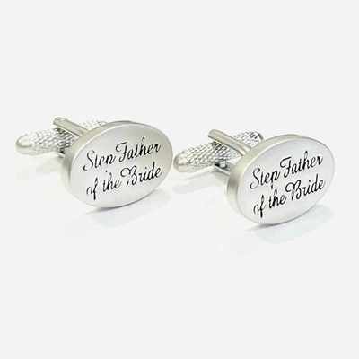Step Father Of The Bride Oval Cufflinks Wedding Theme Gift In Box - Image 1 of 4