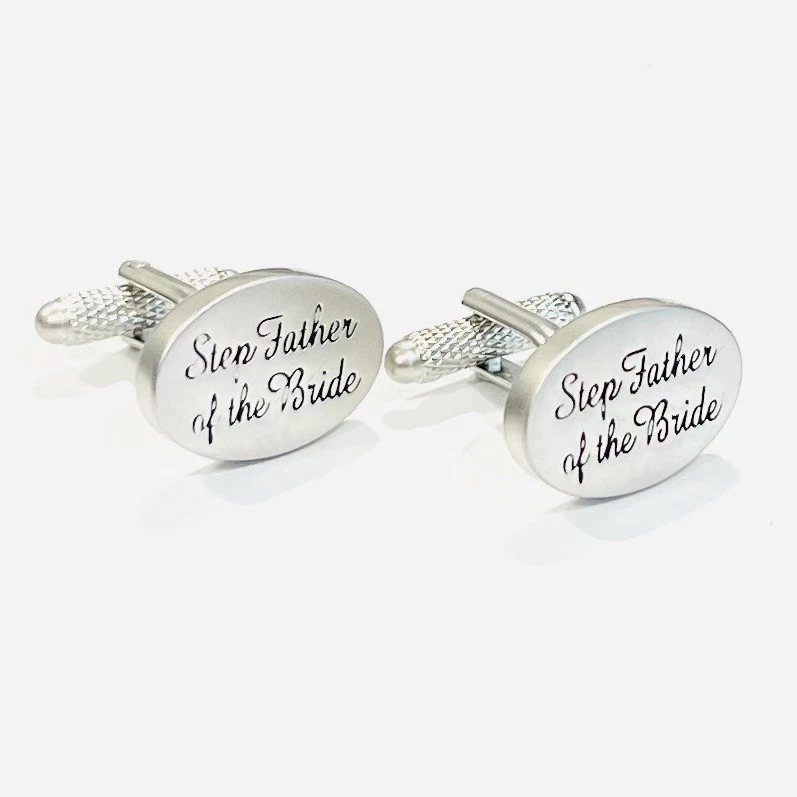 Step Father Of The Bride Oval Cufflinks Wedding Theme Gift In Box - Image 1 of 4