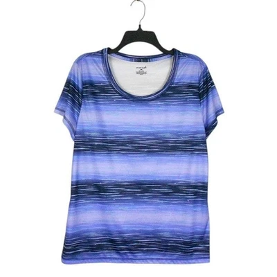 Exertek Top Womens XL Purple Blue Striped Short Sleeve Athletic Workout T-Shirt - Image 1 of 4