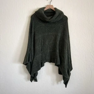 Weltmarkt Wasserfallausschnitt Strick Poncho Pullover One Size asymmetrisch Boho Wolle grün - Bild 1 von 6