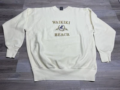 Vintage Hawaii Sweatshirt Sz XL Waikiki Beach Gold Metallic Embroidered USA Made - Image 1 of 4