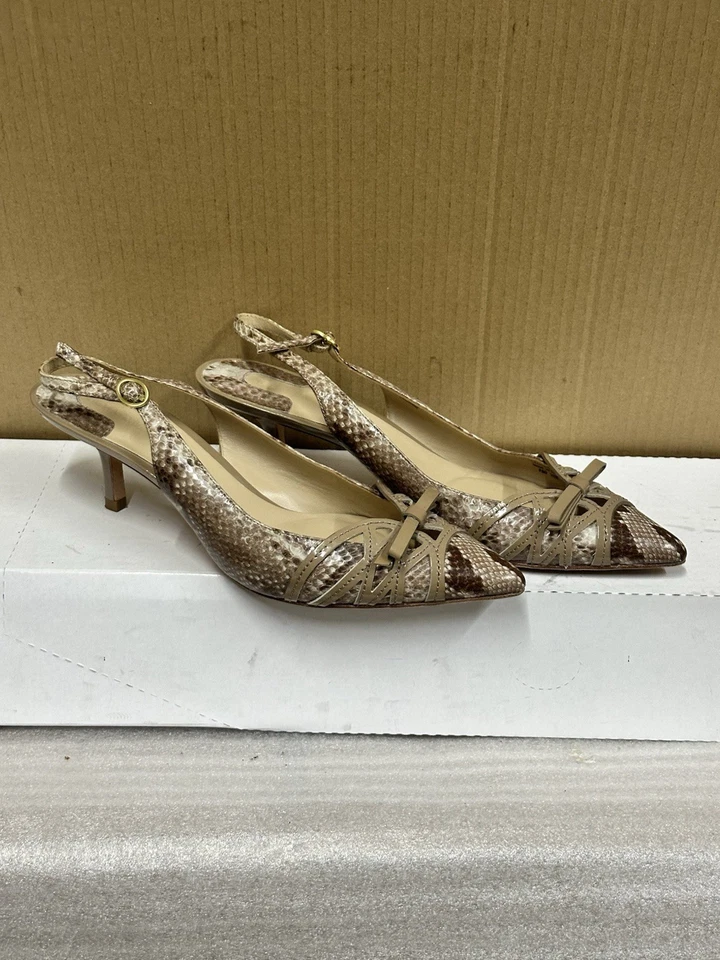 Joan And David Mujer Marrón Piel de Serpiente Eslinga Espalda Talla 8 Acento Dorado Top Lazo Foto 1 de 4