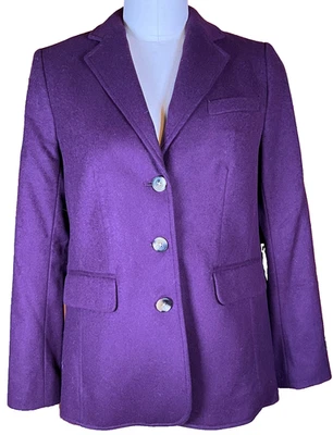 L.L. Bean 全新 Bellandi 羊毛羊绒夹克外套 10 Reg 全新带标签 意大利紫色 — 第 1/4 张图片