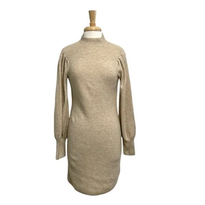 Madewell Wool Blend Turtleneck Puff Sleeve Sweater Dress Neutral Tan size XXS - Picture 1 of 10