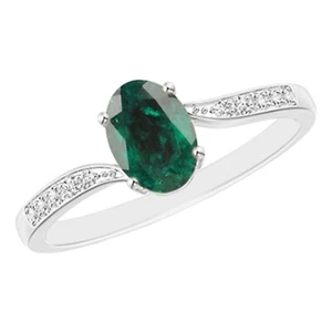 14KT White Gold 1.10Ct Natural Zambian Green Emerald IGI Certified Diamond Ring - Bild 1 von 1
