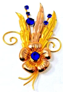 Broche Vintage Piedras Azules O Vidrio, Relleno de Oro 12K, Marcado CM - Imagen 1 de 6