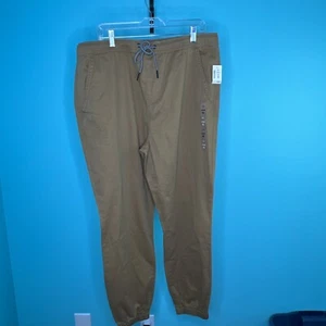 Aero Jogger Pants Men's XL Tan Elastic Waist Drawstring Slash Pocket Cotton - Picture 1 of 5