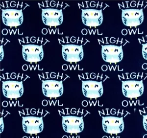 REMNANT*LT BLUE & WHITE "NIGHT OWLS" ON NAVY BACKGROUND FLEECE FABRIC 60X18" - Picture 1 of 3