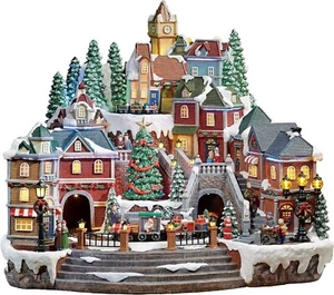 Centro de mesa de pueblo de Navidad en niveles centro de pueblo con tren giratorio - Imagen 1 de 6