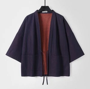 Sommer Herren Kimono Jacke Mantel japanische Yukata Strickjacke locker Oberteil Oberbekleidung Haori - Bild 1 von 11