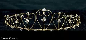 Tiara Gold Metal & Rhinestone Multi Heart Princess Queen Or Debutante Headpiece - Picture 1 of 1