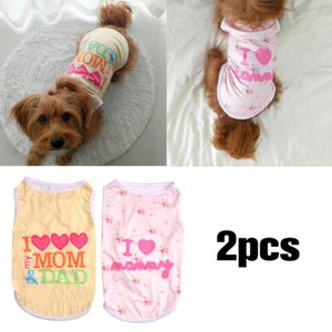 2x Mascota Perro Ropa Camiseta Chaleco Ropa Cachorro Gato Lindo Amor Mamá Papá Ropa - Imagen 1 de 14