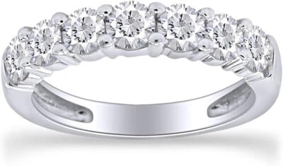 1ct Seven Stone Round Natural Diamond Wedding Band in Rhodium Plated � Sterling - Image 1 of 4