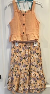 Btween Girls Tank Top & Floral Skirt Scrunchie 3pc Set Orange Melon Purple NWT - Picture 1 of 24