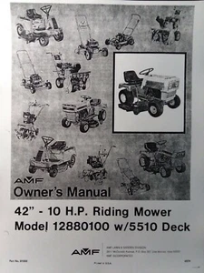 AMF 10 hp Riding Mower Lawn Tractor w/5510 42 Deck Owner & Parts Manual 12880100 - Picture 1 of 3