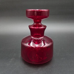 Vintage Scandinavian Red Glass Bottle Decanter With Stopper MCM 1970s 6.5" tall - Picture 1 of 9
