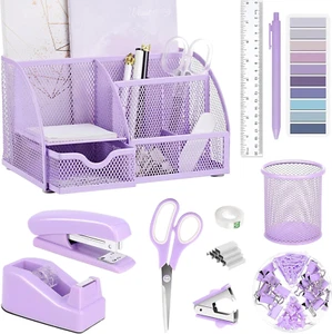 Purple Office Desk Accessories Supplies, 12Pcs Desk Organizers and Accessories w - Picture 1 of 12