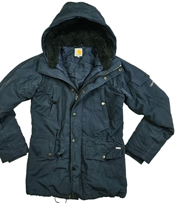 *HOT Men's CARHARTT ANCHORAGE PARKA COLD WEATHER HOODED LINED NAVY COAT Jacket S - Image 1 of 4