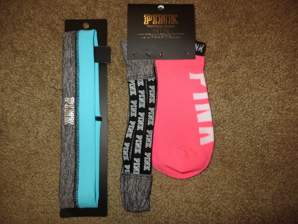 VICTORIA'S SECRET РОЗОВЫЙ СИНИЙ 2 ОКОНЧАТЕЛЬНЫЙ ПОВЯЗКИ НА ГОЛОВУ БЕЗ ШОУ НОСКИ КОМБО КОМПЛЕКТ НОВЫЙ С ЯРЛЫКАМИ - Изображение 1 из 1