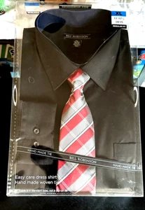 NWT Bill Robinson Mens Black Dress Shirt and Matching Hand Made Tie, XL 34/35 - Picture 1 of 7