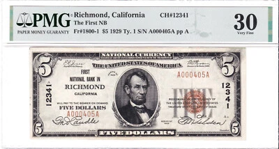 $5 1929 T1 RICHMOND California CA 🇺🇸 Mega Rare! Only 4 on Census! Best Known! - Image 1 of 2