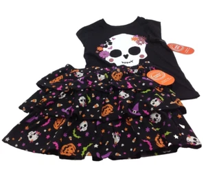 Wonder Nation Girls Graphic Print Skull Halloween Shirt Skirt Set Size Medium - Picture 1 of 9