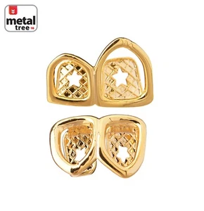Hip Hop Gold Plated Open Grillz Right Side Top Bottom 2 Teeth Set LS20R 2F G - Picture 1 of 6