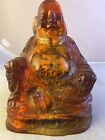 Vintage Translucent Orange Amber Resin Buddha Filled With Good Fortune Goodies