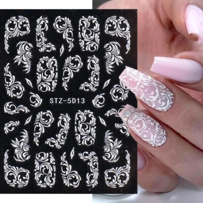 NAIL STICKERS FLOWERS TULIPS Adesivi Nail Art 5D Decalcomanie Fiori In rilievo Decorazione Matrimonio Rosa 5D13