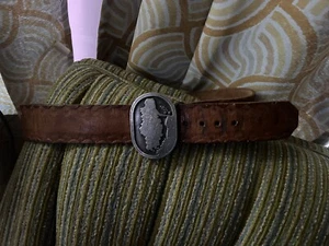 1970's VTG Nude Woman Beardsley Metal Craft Belt Buckle W Leather Belt AB-18 - Picture 1 of 5