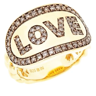 Rarities Sterling Silver Gold Plated Valentine Champagne Diamond LOVE Ring Sz 8 - Image 1 of 4