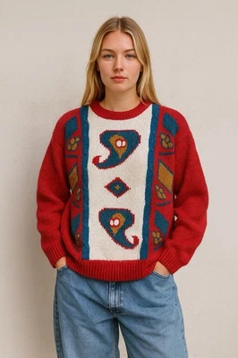 Suéter Grueso De Colección Cest Joli por Laura Kitschy Retro Años 90 Estampado Pata Paisley L Foto 1 de 4